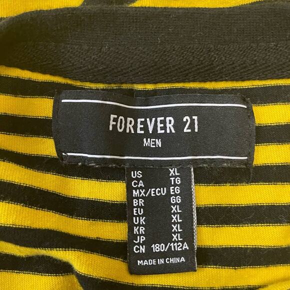 Forever 21 Men XL Stay Humble Black Yellow Striped Long Sleeve Crew Neck Tee - Picture 4 of 4